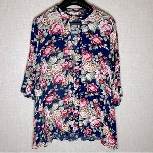 Floral Flowy Oversized Multicolored Top Eyelet Closure Bell Sleeve…